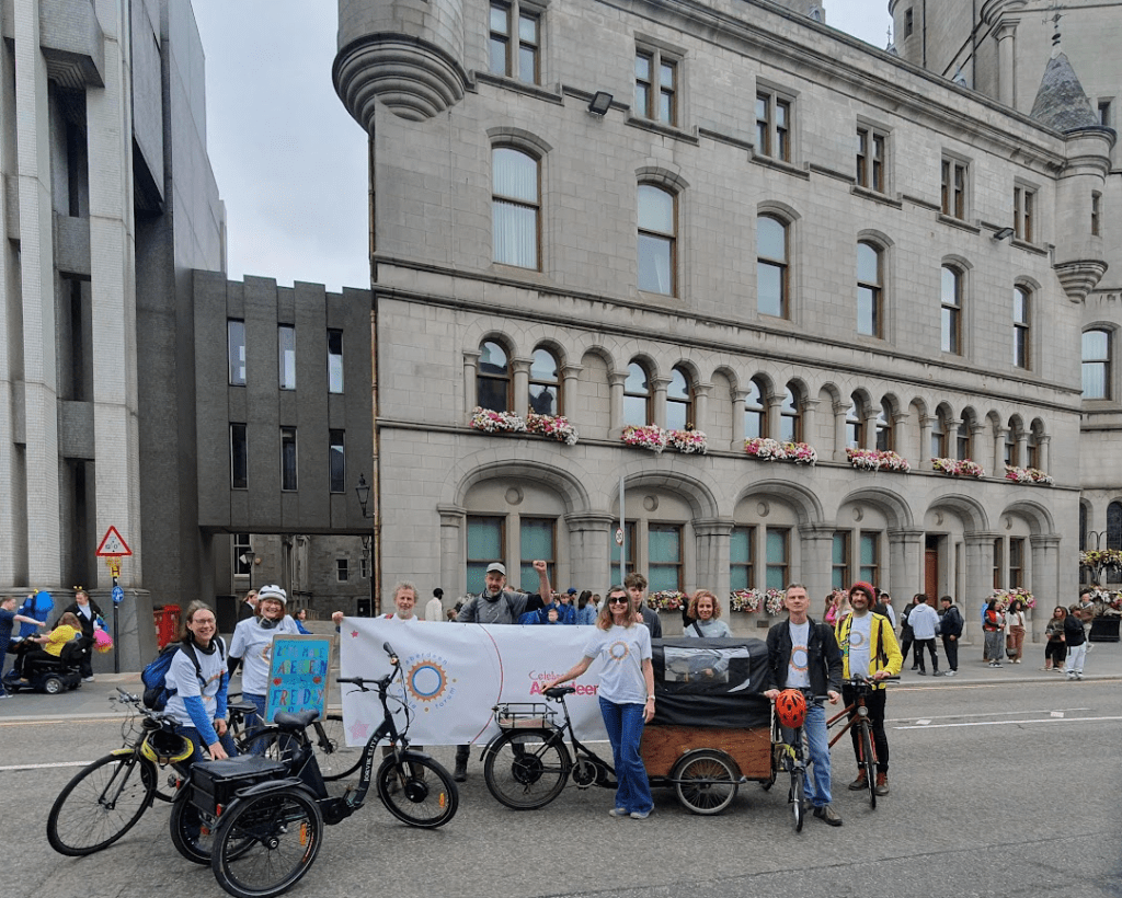 Aberdeen Cycle Forum members at the end of the walk in front of the town house.