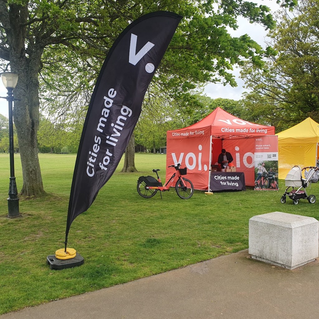 The voi bike stand at the park