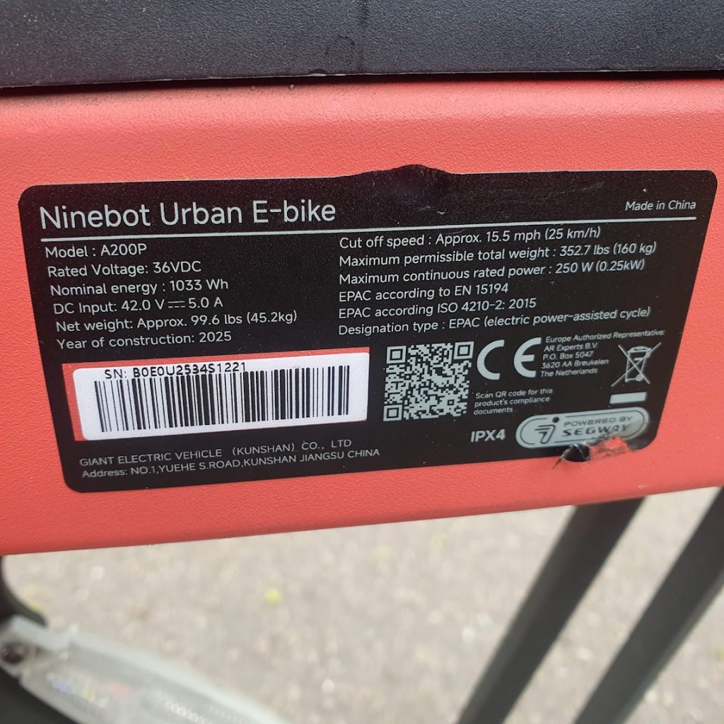 The blurb on the side of one of the bikes showing the technical information about the motor